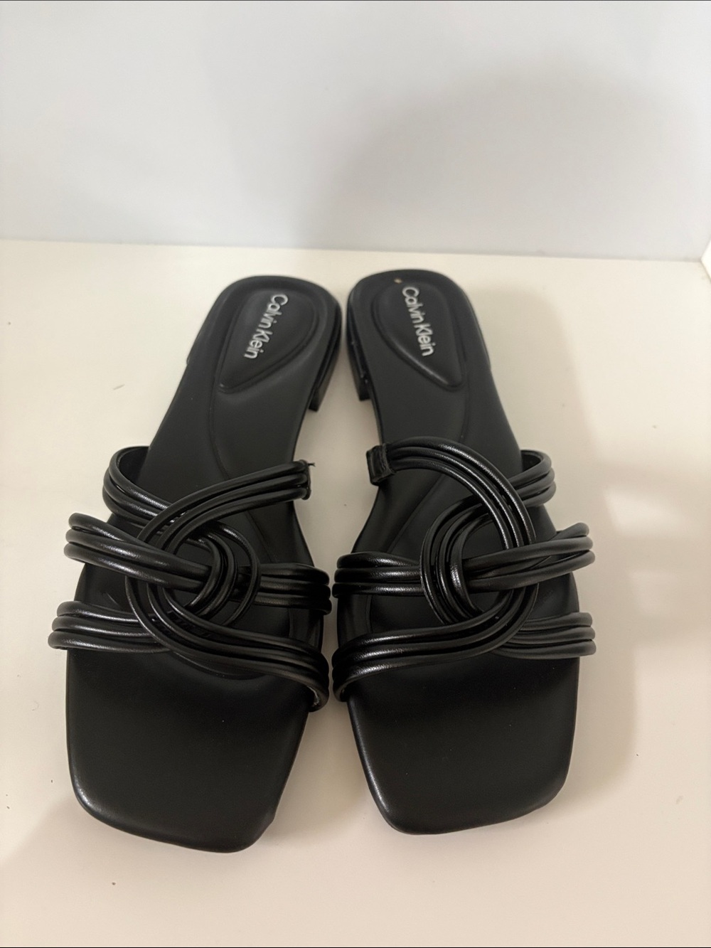 Calvin Klein Black Knotted Multi-Strap Slide Sandals